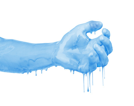 hand in the paint isolated on whiteの写真素材