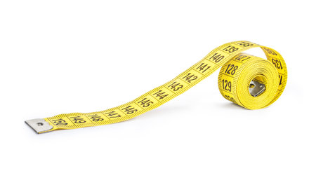 Yellow measuring tape isolated on white  background