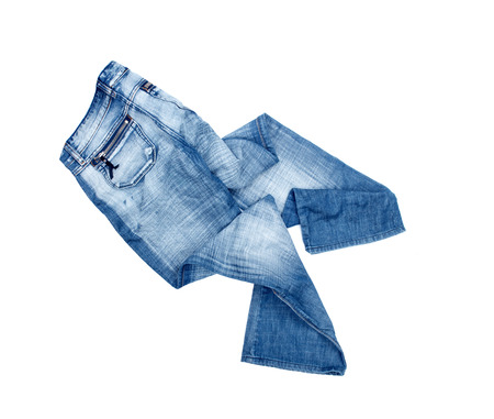 Blue jeans trouser isolated on the white backgroundの写真素材