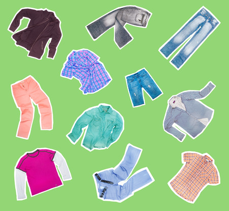 VS collection of clothes on a green backgroundの写真素材
