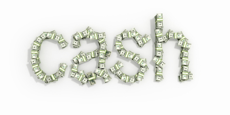 The word 'cash', made out of 100 bills. Isolated on white background.の写真素材