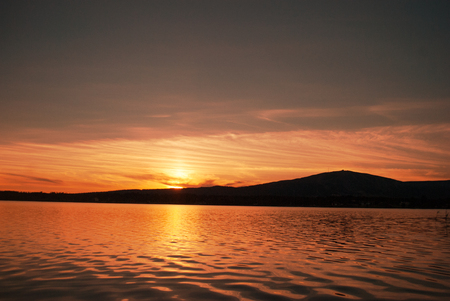 Sunset on the river. Lapland, Finlandの写真素材
