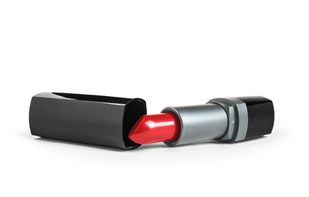red lipstick in a black tube isolated on white backgroundの写真素材
