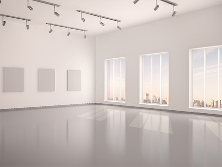 3d illustration of spacious interior empty galleryの写真素材