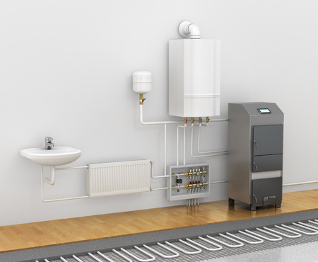 Concept of the scheme of the heating system. Spend a warm floor under the laminate or tile in the bathroom. Electric floor heating. 3d illustrationの写真素材