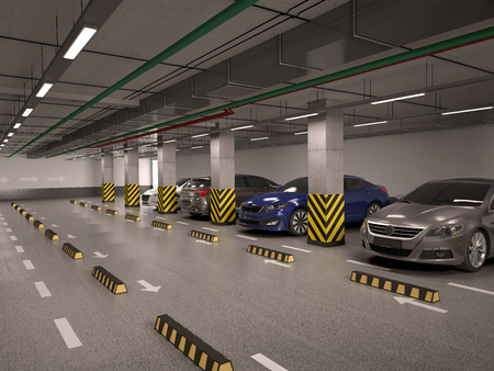 underground parking with cars. 3d illustration.の写真素材