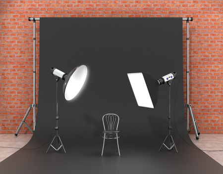 Installation of lighting in the photo studio. Photo studio equipment to. 3D Illustration.の写真素材
