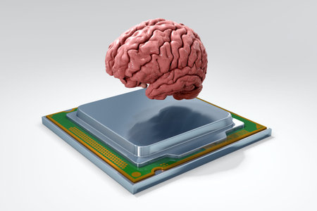 Human brain with computer processor isolated on white. Concept 3d render, illustration