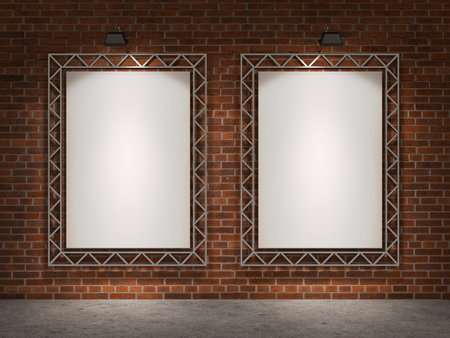 two bords, bricks wall, 3d illustration