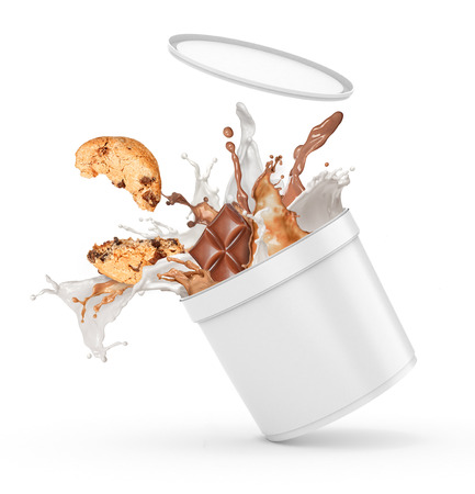 a splash of milk and chocolate on a white backgroundの写真素材