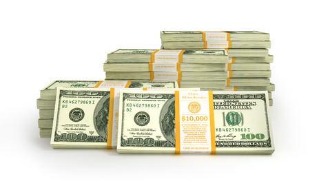 Stacks of Hundred US Dollars. 3d illustrationの写真素材