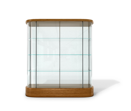 Empty glass showcase on a white background. 3D illustration.の写真素材