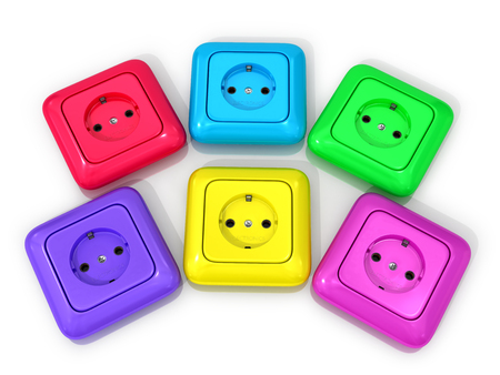 Multicolored sockets on a white background. 3D illustrationの写真素材