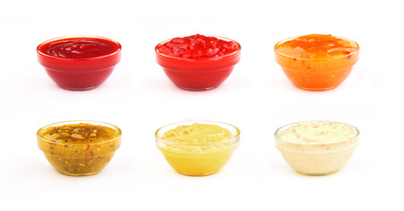 Bowl with sauce set isolated on white backgroundの写真素材