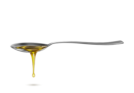 Spoon with pouring drip oil isolated on white backgroundのイラスト素材