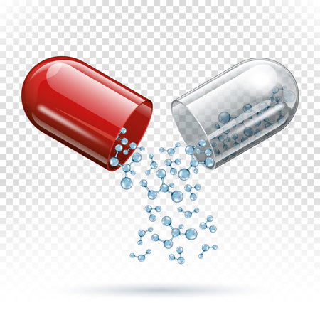 capsule pill and molecules as medical conceptのイラスト素材
