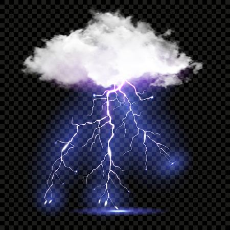 Realistic vector cloud and lightningsのイラスト素材