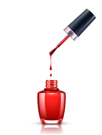 Nail polish dripping from brush into bottle on white backgroundのイラスト素材
