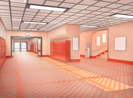 School corridor interior. 3d illustrationの写真素材