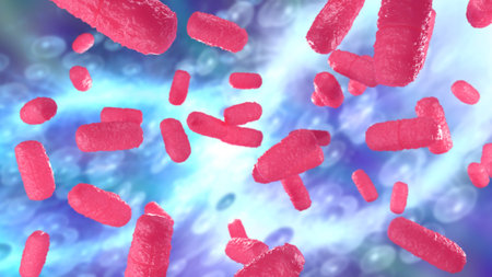 Coliform microorganism on human skin macro shot, 3d illustration