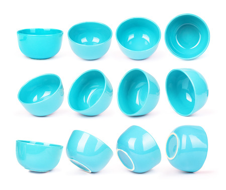 Set of blue bowl isolated on a fake backgroundの写真素材