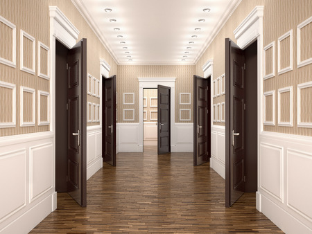 corridor with open doors. 3d illustrationの写真素材
