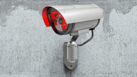 Surveillance Camera on the  concret wall 3d illustration