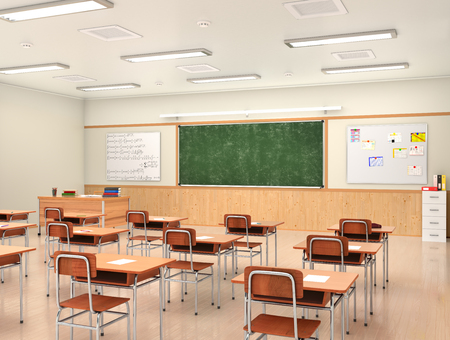 School classroom interior. 3d illustrationの写真素材