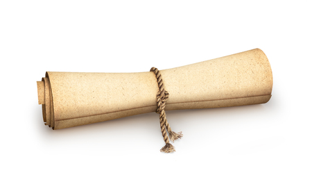 old paper scroll isolated over white background. 3d illustration の写真素材