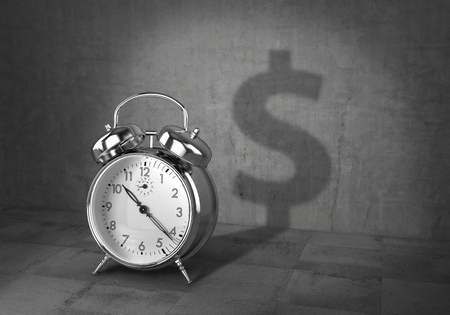 Business concept. Time - money. Clock cast shadow in form of money sign. 3d illustrationの写真素材