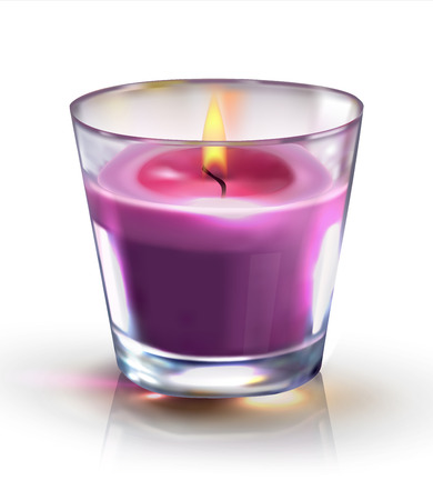 Candle light in a straight glass jar. Vector realistic illustrationのイラスト素材