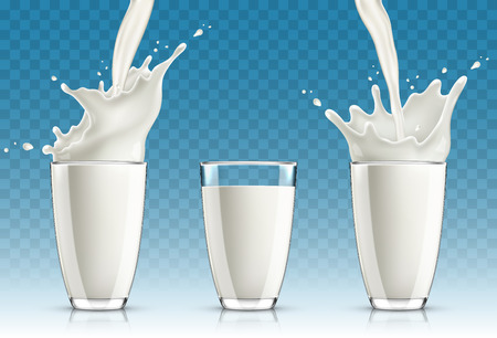Set of milk splashing from the glass isolated on transparent backgroundのイラスト素材