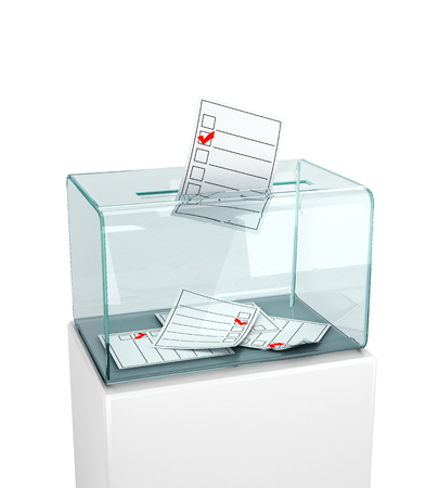 Elections, voting. Putting the newsletter in a glass box. 3d illustrationの写真素材