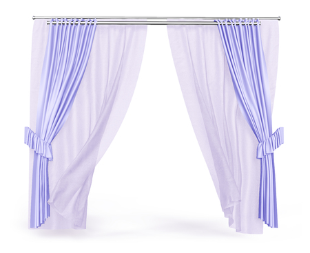 Tulle and curtains of violet color on the cornice. 3d illustrationの写真素材