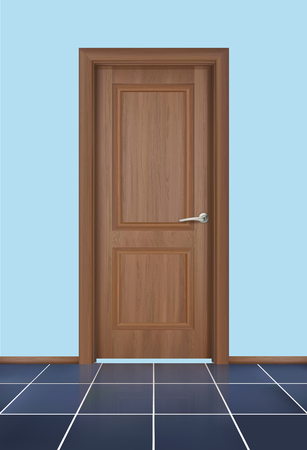 Wooden door , Interior apartment closed door , Realistic vector Illustrationのイラスト素材