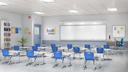 Classroom interior. 3D illustration.の写真素材