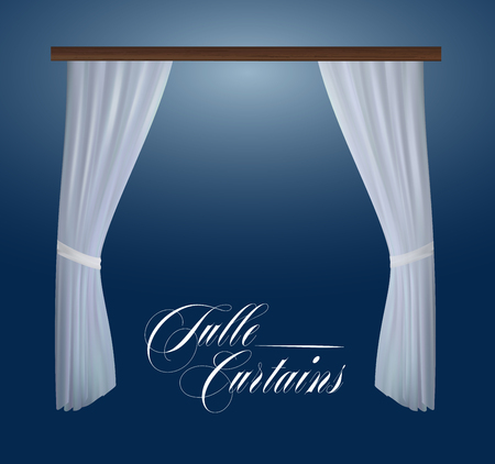 Realistic Tulle Curtains for Decoration Window. Vector illustrationのイラスト素材