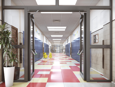 school hallway interior 3d illustrationの写真素材