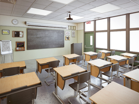 school classroom interior 3d illustrationの写真素材