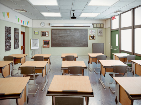 school classroom interior 3d illustration