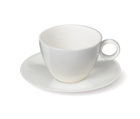 Vector cup. White ceramic cup with saucer.のイラスト素材