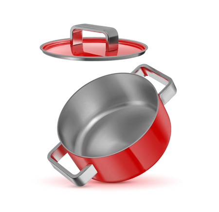 Red saucepan with a lid. Vector illustrationのイラスト素材