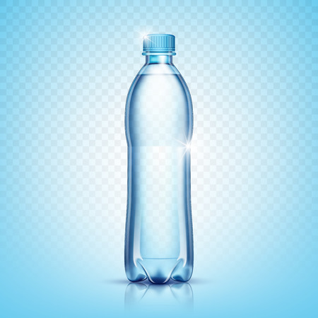 Realistic plastic bottle for water on a transparent background. Vector illustrationのイラスト素材