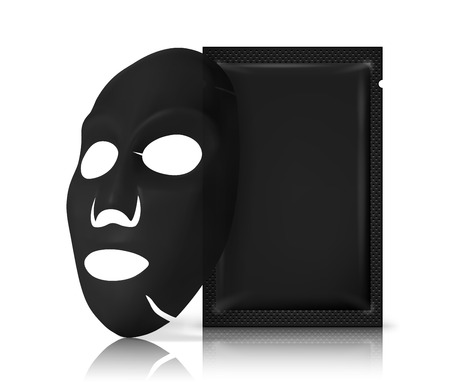 Black Facial Mask Cosmetics Packaging. Package design for face mask on white backgroundのイラスト素材