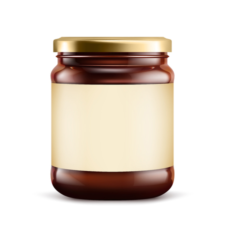 Chocolate spread in jar on white background. Vector illustrationのイラスト素材