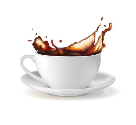 A cup with a splash of tea. Vector illustration on white background.のイラスト素材