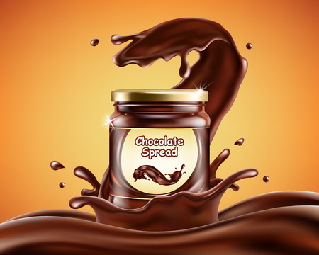 Chocolate spread ads with splashing. Vector illustrationのイラスト素材