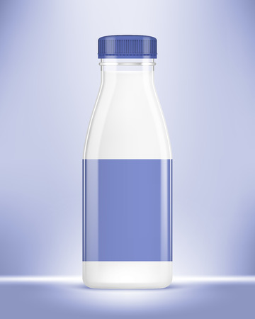 Vector realistic bottle of yogurt on blue backgroundのイラスト素材
