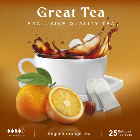 Tea packaging design concept. Tea with orange and sugar. Vector illustration.のイラスト素材