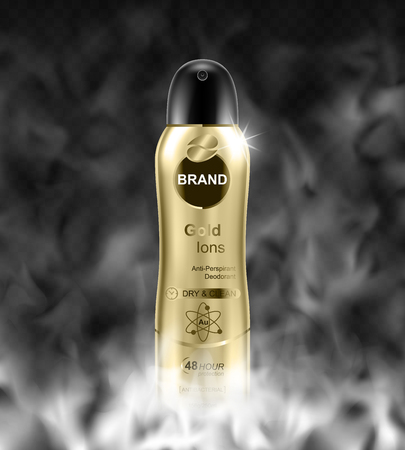 Deodorant bottle and fog on transparent background. Realistic vector illustrationのイラスト素材